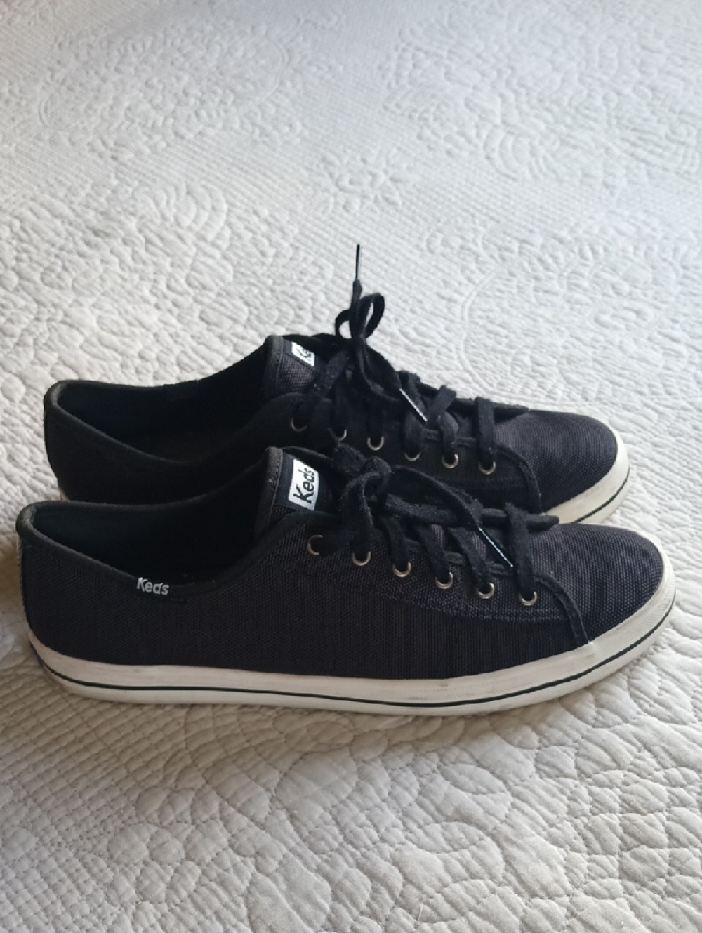 Keds Black Low-Top Canvas Sneakers with White Trim Size 10